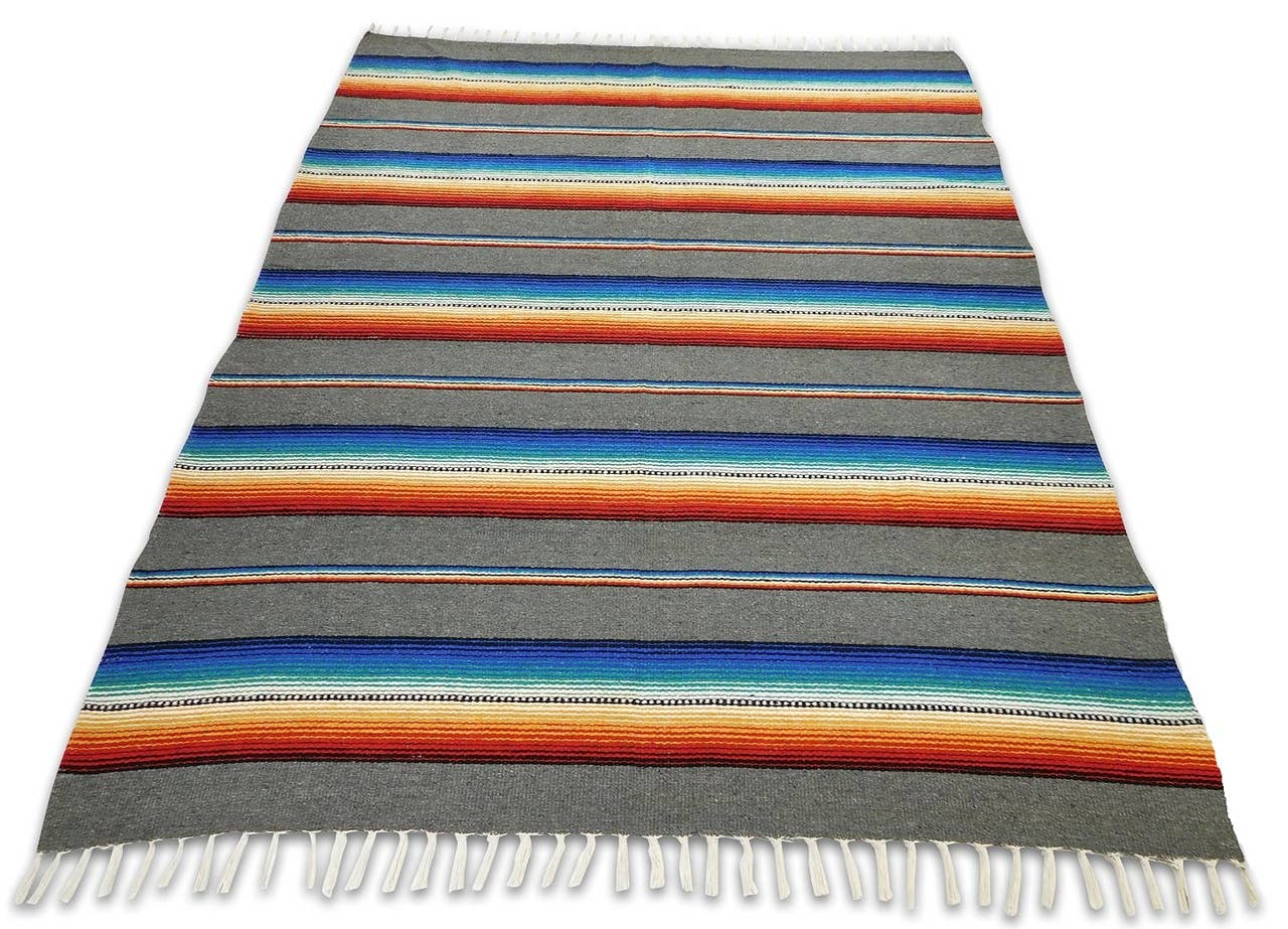 Sarape Cotton Heavy Weave 58" x 78" Striped Gray Yoga Roll