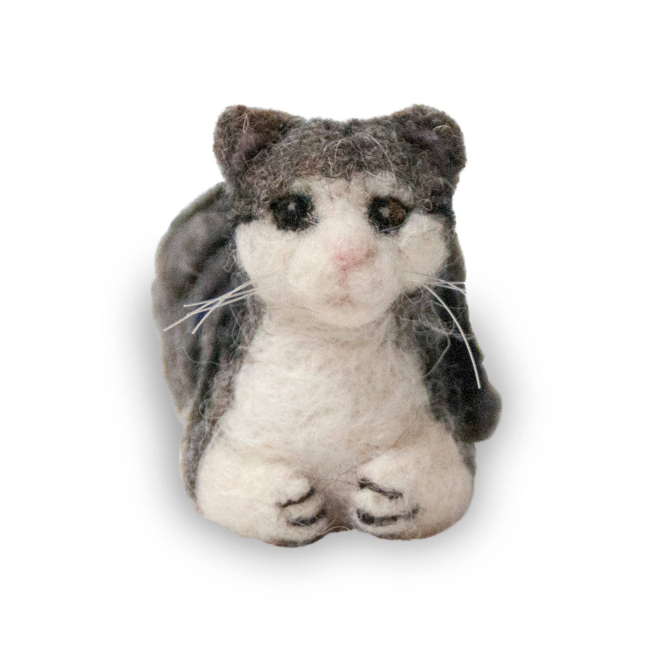 Silver Tabby Cat- Artisan Hand-Felted Alpaca Sculpture