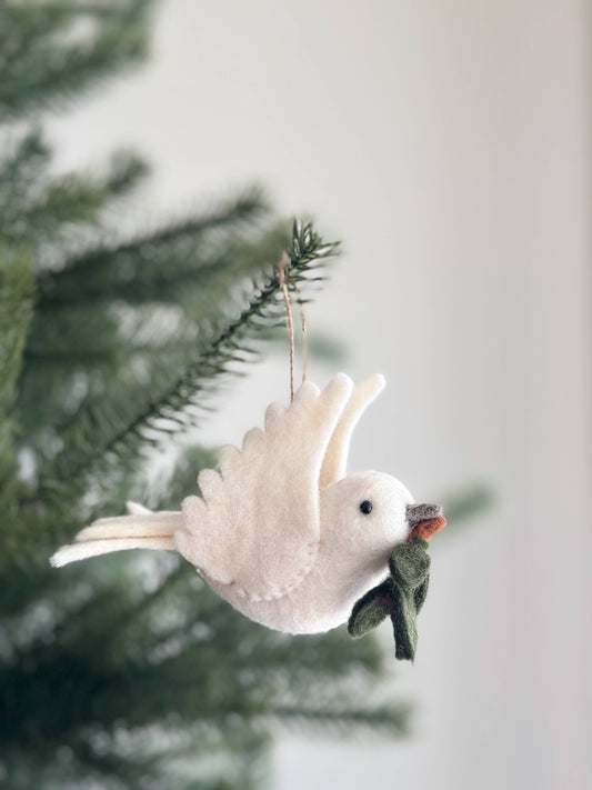 2025 Felt Dove With Olive Twig Ornament