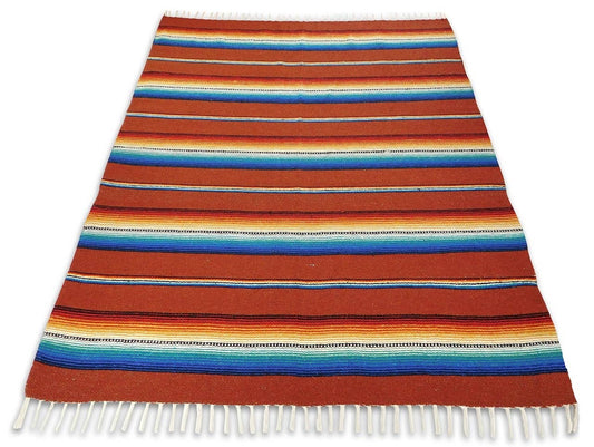 Sarape Cotton Heavy Weave 54" x 76" Striped Rust Yoga Roll