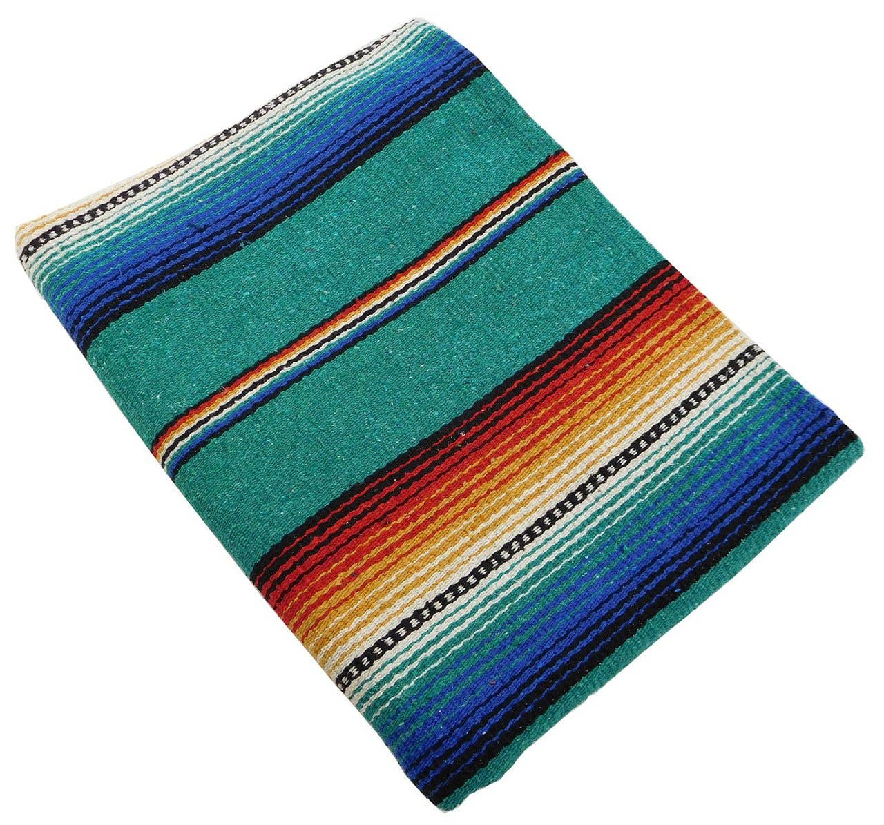 Sarape Cotton Heavy Weave 56" x 74" Striped Teal Yoga Roll