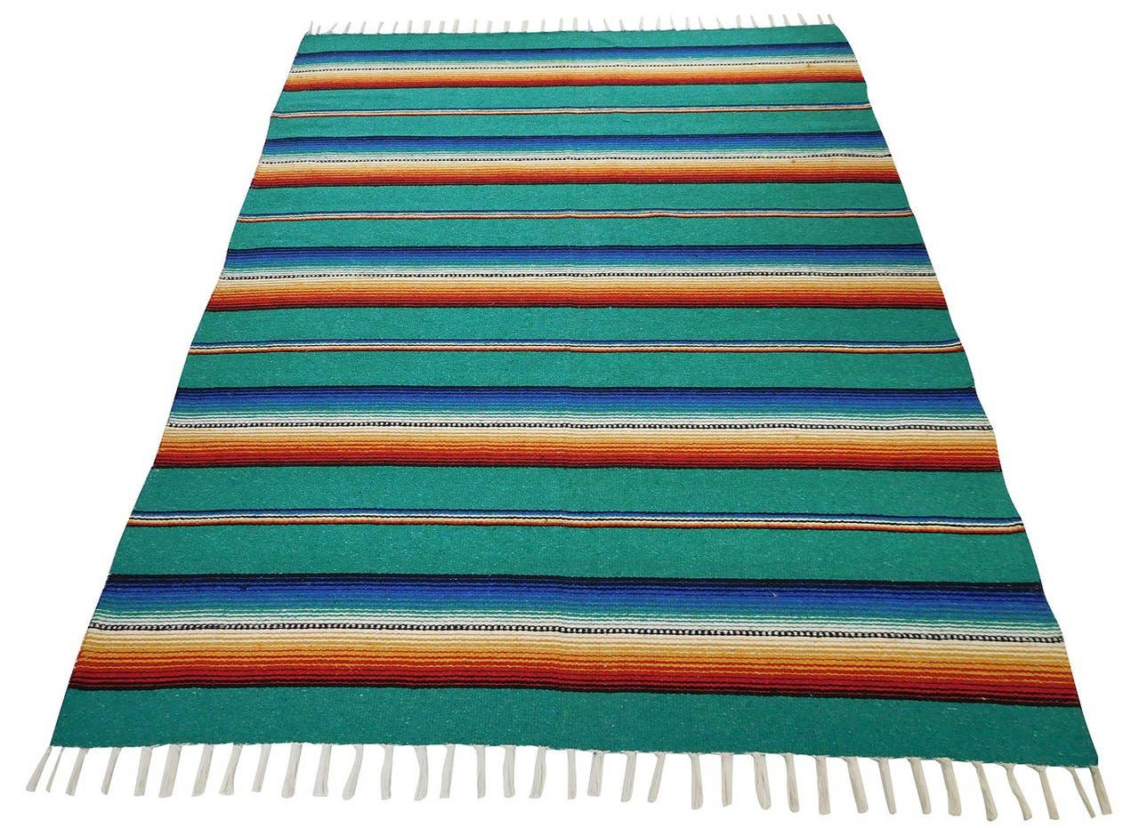Sarape Cotton Heavy Weave 56" x 74" Striped Teal Yoga Roll