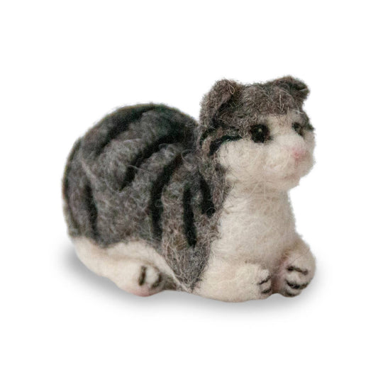 Silver Tabby Cat- Artisan Hand-Felted Alpaca Sculpture